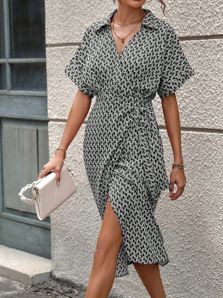 Robes Géométrique Rue Été Micro-élasticité ensemble Mi-longue Trapèze Régulier Non pour Femmes