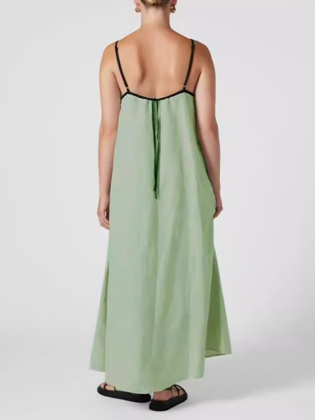Robes Femmes Plain Urbain Été Col Carré Joint Fendu Micro-élasticité Ample Coton Et Lin Top Débardeur