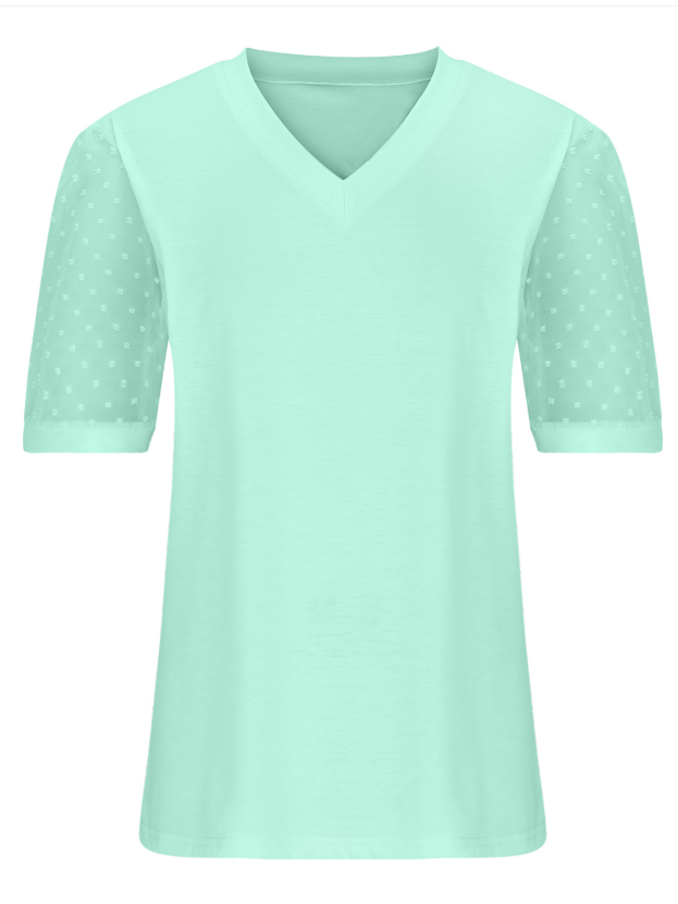 T-shirts Femmes Pois Polka Urbain Été Col V Micro-élasticité Journée Manches Courtes Régulier Droit