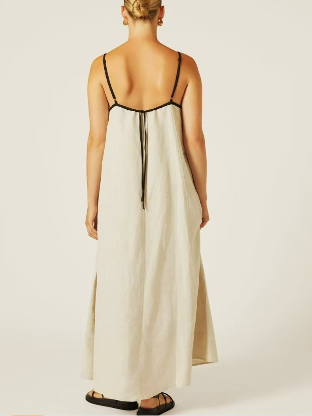 Robes Femmes Plain Urbain Été Col Carré Joint Fendu Micro-élasticité Ample Coton Et Lin Top Débardeur