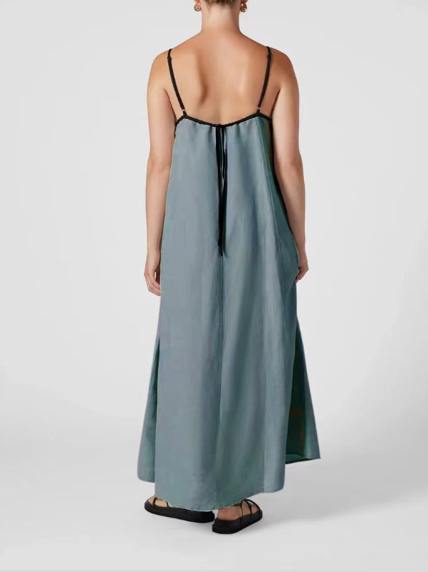 Robes Femmes Plain Urbain Été Col Carré Joint Fendu Micro-élasticité Ample Coton Et Lin Top Débardeur