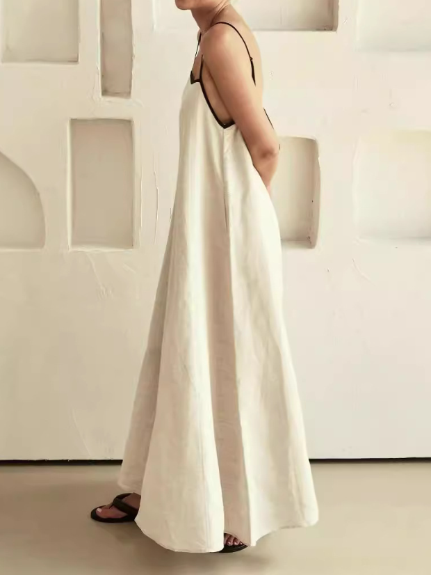 Robes Femmes Plain Urbain Été Col Carré Joint Fendu Micro-élasticité Ample Coton Et Lin Top Débardeur