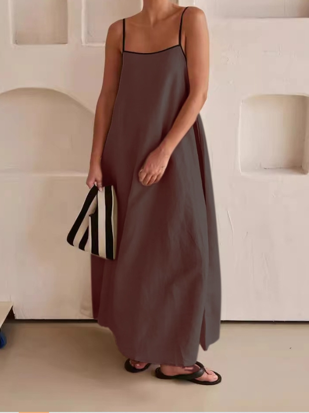 Robes Femmes Plain Urbain Été Col Carré Joint Fendu Micro-élasticité Ample Coton Et Lin Top Débardeur