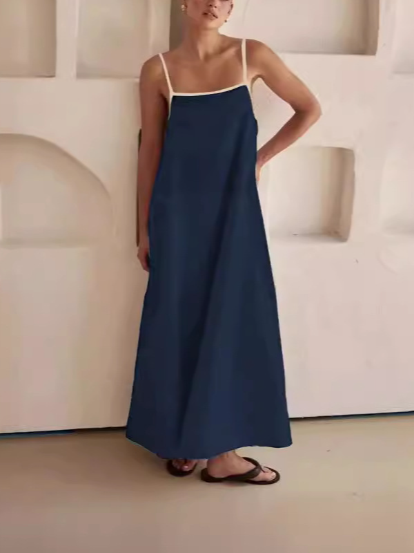Robes Femmes Plain Urbain Été Col Carré Joint Fendu Micro-élasticité Ample Coton Et Lin Top Débardeur