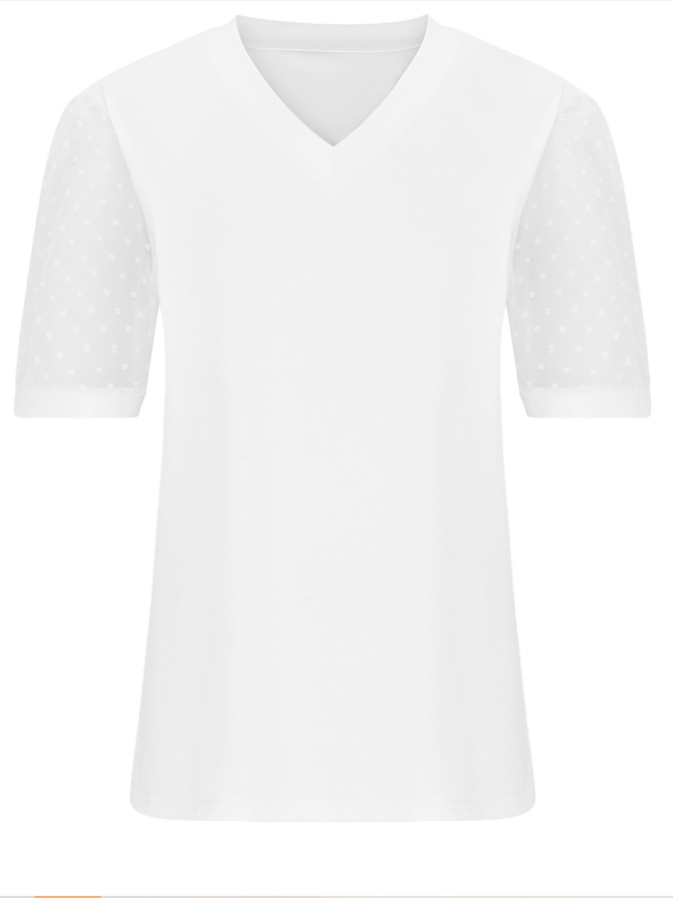 T-shirts Femmes Pois Polka Urbain Été Col V Micro-élasticité Journée Manches Courtes Régulier Droit
