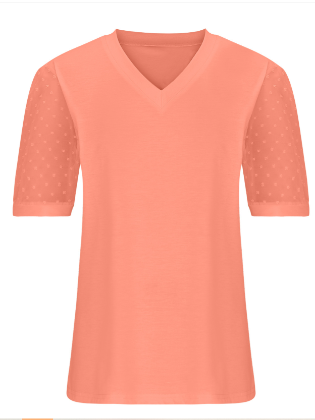 T-shirts Femmes Pois Polka Urbain Été Col V Micro-élasticité Journée Manches Courtes Régulier Droit