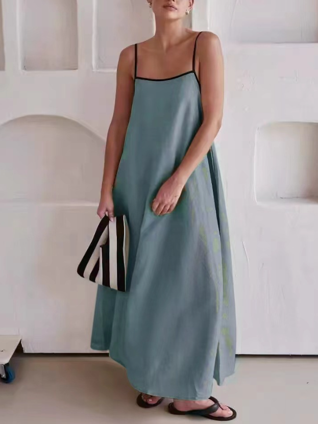 Robes Femmes Plain Urbain Été Col Carré Joint Fendu Micro-élasticité Ample Coton Et Lin Top Débardeur