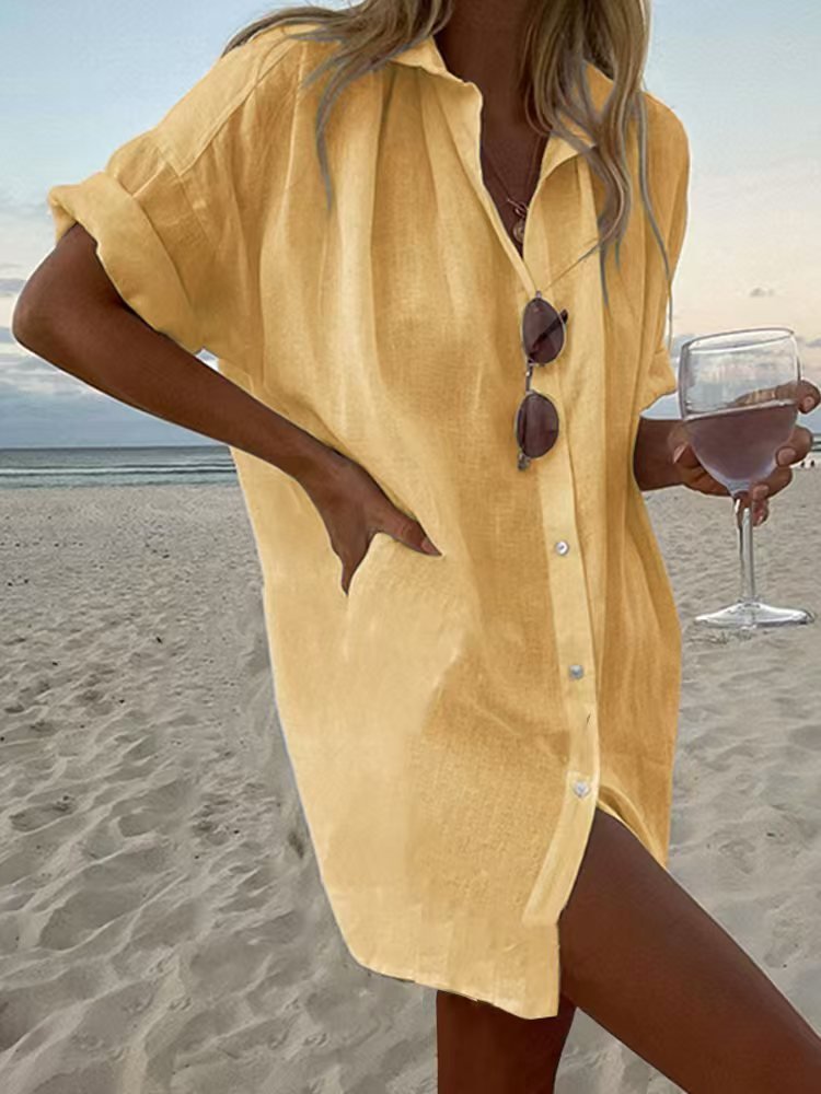 Chemises Dame Romance Plain Printemps / Automne Boucle Col Montant Domestique Ample Manches Longues Régulier pour Femmes