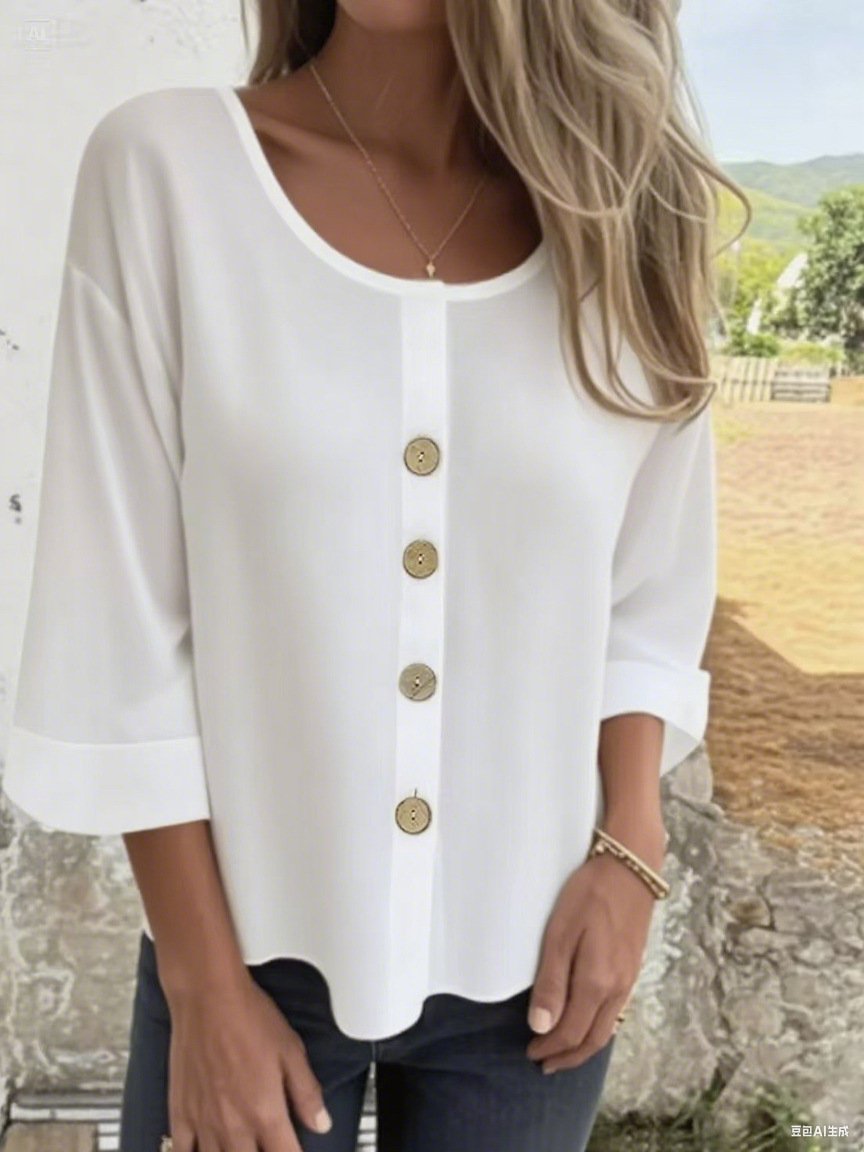Chemises Semi-formel Plain Printemps / Automne Micro-élasticité Bal Manches trois quarts Régulier Droit Régulier pour Femmes