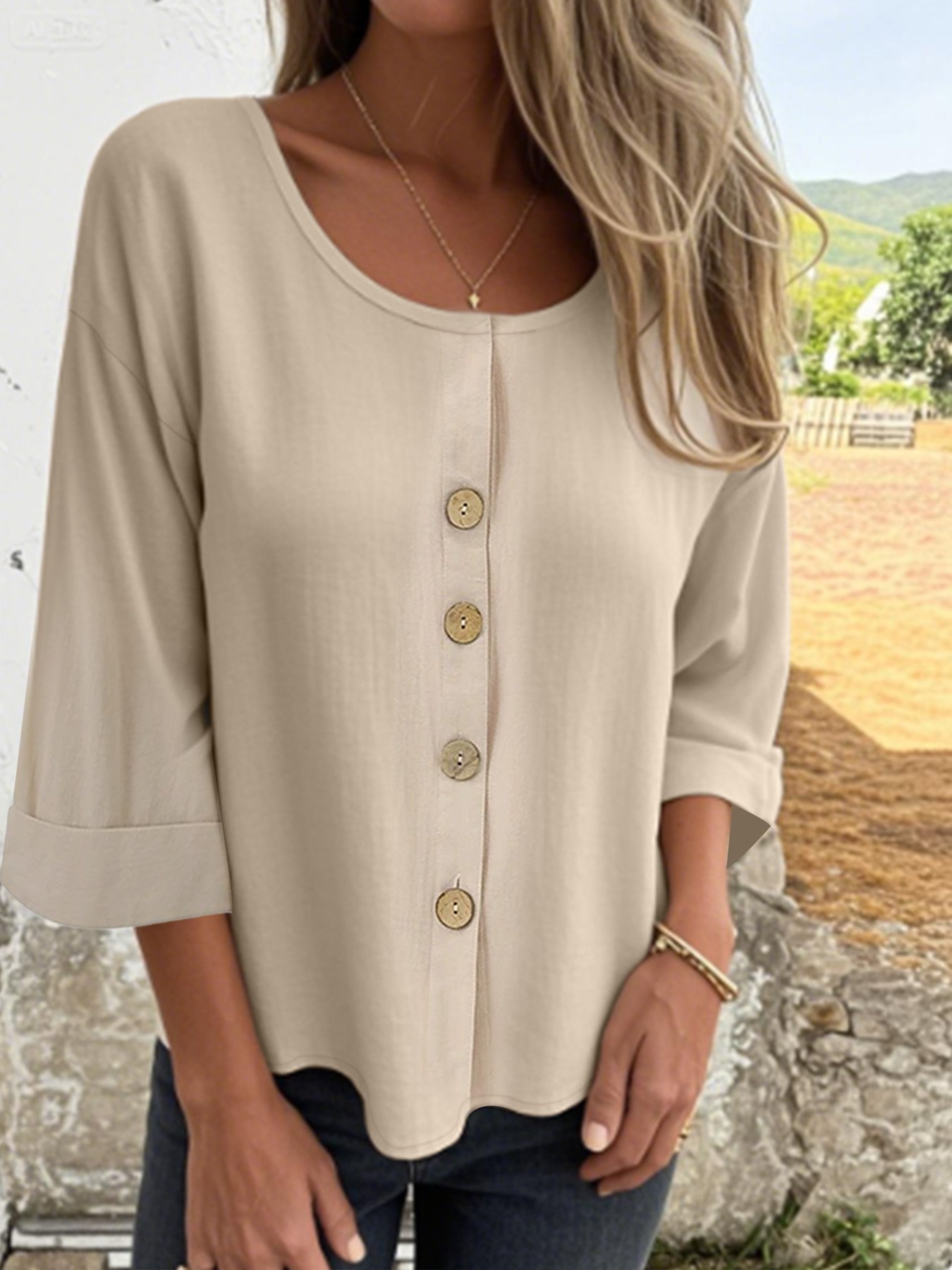 Chemises Semi-formel Plain Printemps / Automne Micro-élasticité Bal Manches trois quarts Régulier Droit Régulier pour Femmes