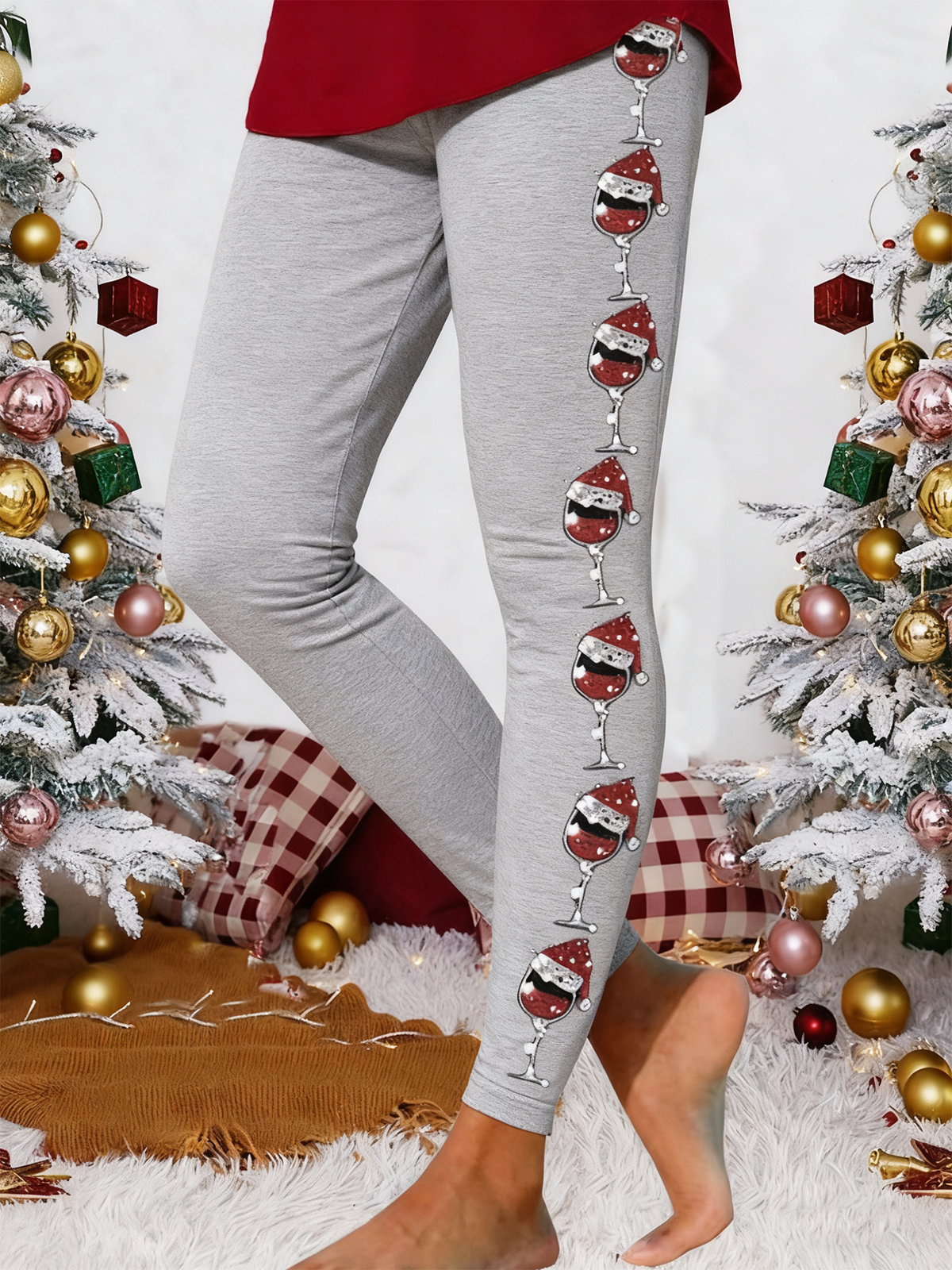 Pantalons De Yoga Femmes Décontracté Toutes Les Saisons Noël à Haute Élasticité Quotidien Taille Moyenne Pantalon à la cheville Droit Régulier