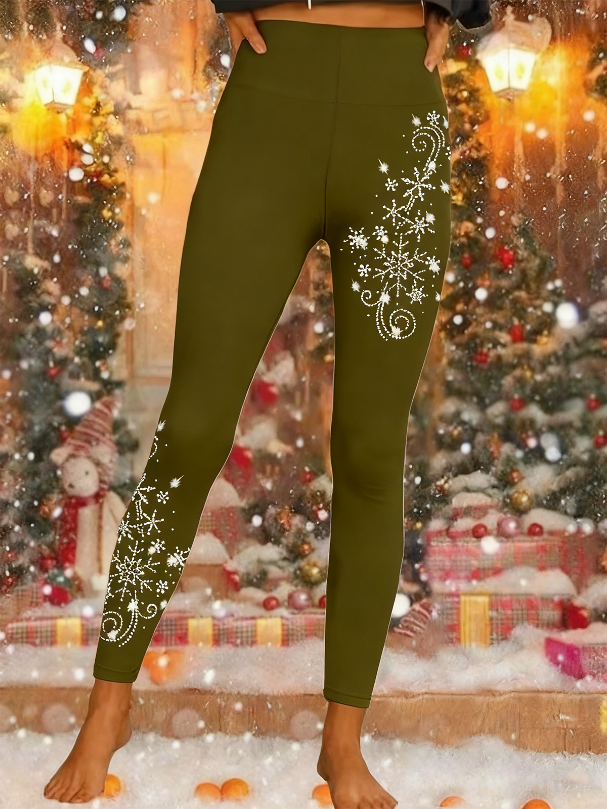 Pantalons De Yoga Femmes Décontracté Toutes Les Saisons Noël Naturel Serré Long Legging Droit Régulier