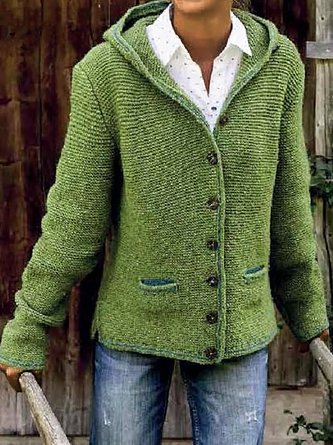 Manteau pull Décontracté Printemps Solide Coton Coupe Quotidienne Capuche Régulier H-Line pour Femme