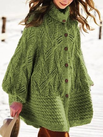 Manteau pull Vintage Winter Yarn/Wool yarn Stand Collar Long sleeve Loose Mid-long for Women