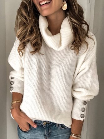 Pull Décontracté Plaine  Acrylique  Grande Taille  Manche LongueLache Col Roulé