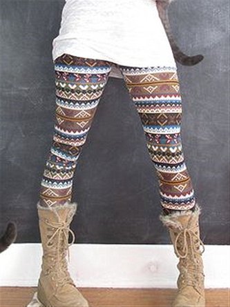 Leggings Vintage Hiver Imprimé Quotidien Jersey Fit Long Pantalon mi-taille pour Femme