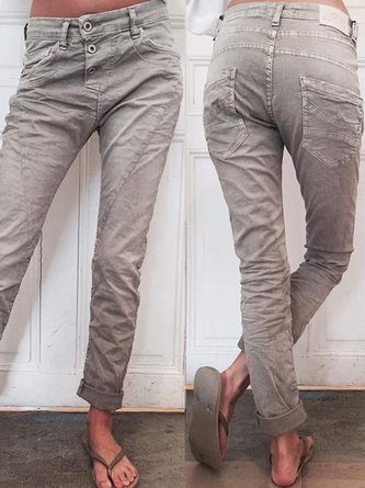 Jeans Femme Décontracté Solide Automne Polyester Poids moyen Pas d'élasticité Lâche Pantalon mi-taille Long