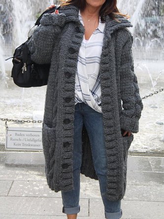 Blouson Femmes Décontracté Hiver Unicolore Col V Micro-Élasticité Quotidien de Grande Taille Manches Longues Coton-Mélange