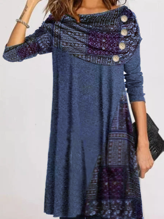 Robes Décontracté Hiver Coton Naturel Poids moyen Ample Col bénitier Mi-bas pour Femme