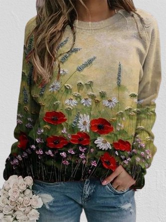 Sweatshirts Femme Décontracté Floral Automne Polyester Poids moyen Daily Statement Regular H-Line