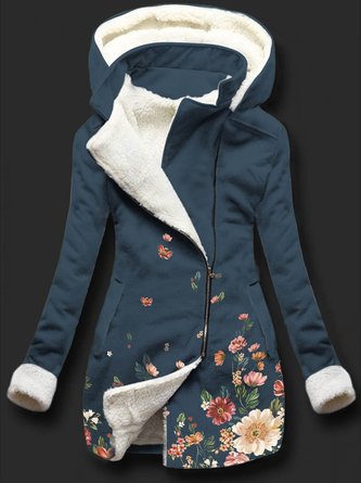 Autre Manteau Décontracté Imprimé Printemps Mélange de coton Poids moyen Quotidien Manches longues Coupe Capuche pour femme