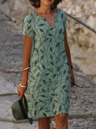 Robes Vacances Feuille d'été Léger Aucune élasticité Quotidien Fibre de polyester Manches courtes Plante pour femme