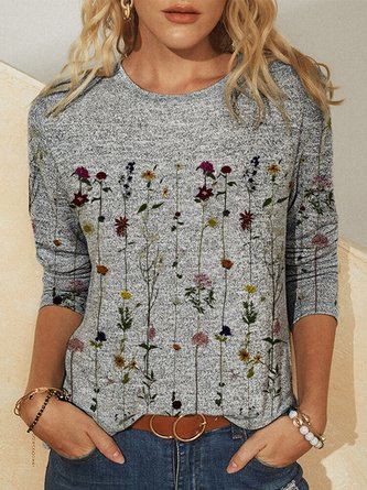 T-shirt Vacances Floral Hiver Polyester Léger Quotidien Grande Taille Ample Normal pour Femme