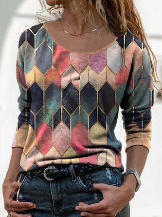 T-shirts Printemps / Automne Décontracté Verre d'église Aucune élasticité Standard Manches Courtes Col Rond Régulier Droit pour Femmes