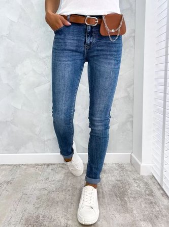 Jeans Plaine Printemps Décontracté Micro-élasticité Quotidien Cheville Pantalon Serré Braguette à Boutons Long pour Femme