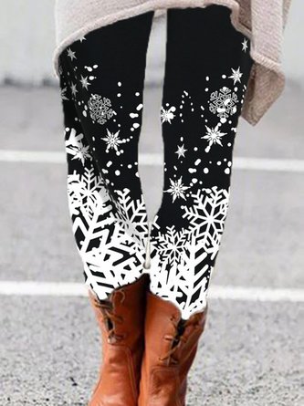 Leggings Femme Vacances Printemps Noël Bonhomme de neige Poids moyen Micro-élasticité Vacances Taille moyenne Serré Long