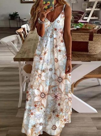 Robes Casual Floral All Season V neck A-line Beach Long Loose A-line for Women