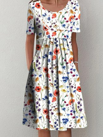Robes Floral Été Décontracté Boutonné Mi-longue Manches Courtes Adapté Droit Non pour Femmes