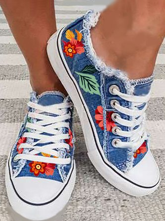 Sneakers Floral Sports All Season Women Flat Heel Canvas Lace Up Canvas for Women