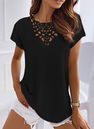 T-shirt Décontracté Uni Été Haute élasticité Fibre de polyester Manches courtes Lâche Régulier X-Line pour femme