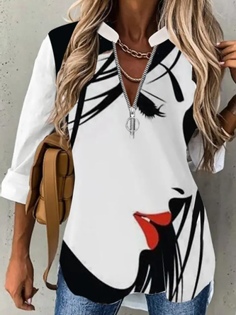 Chemisier Femme Décontracté Abstrait L'automne Polyester Col en V Pas d'élasticité Quotidien H-Line Normal