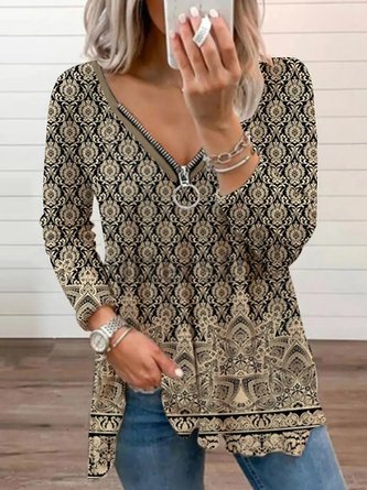 Tops Femmes Décontracté Ethnique Automne Quotidien Ample Jersey Droit Moyen Élasticité Régulier Taille