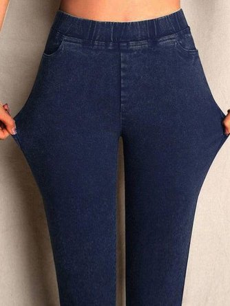 Jeans Casual uni automne haute élasticité serré taille moyenne denim legging taille régulière pour les femmes