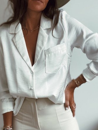 Blouse Décontracté Plain Automne Polyester Quotidien Manches Longues Col Châle Régulier Droit pour Femmes