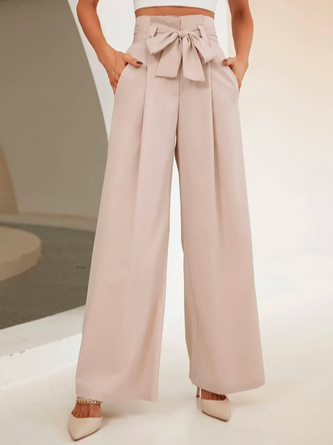 Décontracté Pantalons Plain Automne Urbain Polyester Taille Haute Ample Long H-ligne Régulier pour Femmes