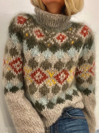 Pull Femme Ethnique Boho Hiver à Haut e élasticité Pull-over  Manche LongueLaine/Tricot épaissi H-ligne