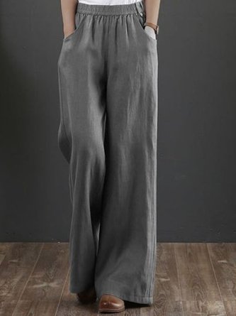 Décontracté Pantalons Femmes Boho Plain Automne Polyester Taille Haute Micro-Élasticité Ample Long Régulier