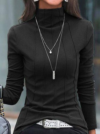 T-Chemise Décontracté Plain Automne Polyester à Haute Élasticité Coupe Régulière Manches Longues S-ligne Régulier pour Femmes
