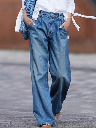 Jeans Femmes Décontracté Plain Automne Naturel Micro-Élasticité Quotidien Toile de Jean Long Régulier