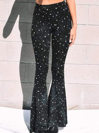 Mode Pantalons Femmes Décontracté Hiver Motif d'Étoile Polyester Taille Haute à Haute Élasticité Faire la navette Cloche-Bas de pantalon Long