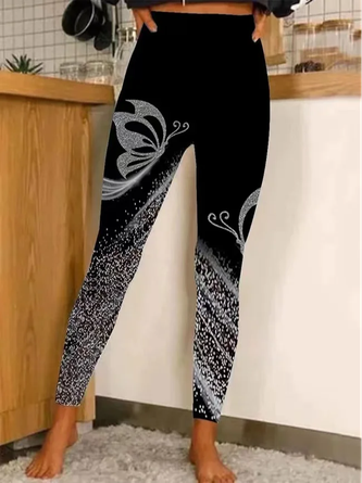 Pantalons De Yoga Décontracté Printemps Papillon Quotidien Bande Élastique Pantalon à la cheville Legging H-ligne Élasticité moyenne pour Femmes