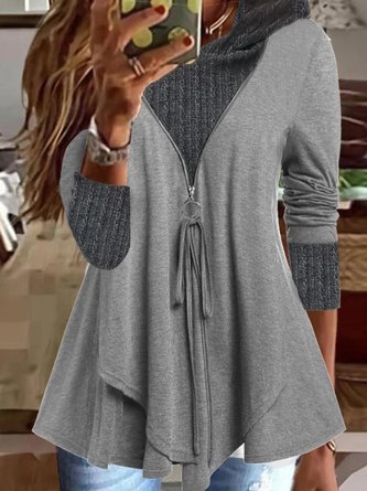 Tops Femmes Décontracté Bloc de Couleur Hiver Sweat-shirt à Capuche Micro-Élasticité Coupe Régulière Régulier H-ligne Régulier