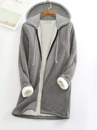 Blouson Femmes Décontracté Plain Hiver Zip Sweat-shirt à Capuche Poids lourd Micro-Élasticité Ample H-ligne