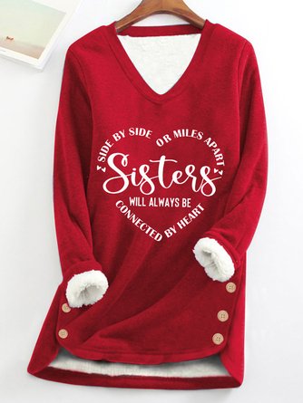 Sweat-shirts Décontracté Hiver Lettres de texte Col V Quotidien Coupe Régulière Régulier Élasticité moyenne en Toison pour Femmes