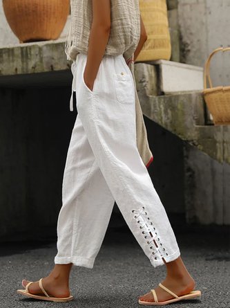 Pantalons Femmes Plain Toutes Les Saisons Simple Polyester Naturel Aucune élasticité Ample Pantalons à Jambe Large Régulier