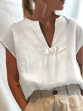 Chemises Femmes Plain Été Simple Polyester Naturel Aucune élasticité Ample Manches Courtes Régulier